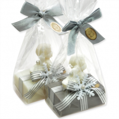 Sheep milk soap 100g decorated wtih a soap angel 20g in a cellophane, Classic /christmas rose silver 