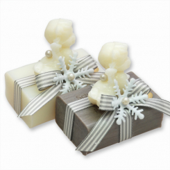 Sheep milk soap 100g decorated wtih a soap angel 20g, Classic /christmas rose silver 