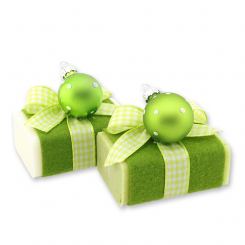 Schafmilchseife eckig 100g dekoriert mit Glaskugel, Classic/Eisenkraut 