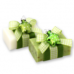 Schafmilchseife eckig 100g dekoriert mit Glasstern, Classic/Eisenkraut 