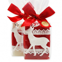 Sheep milk soap 100g decorated with a reindeer in a cellophane, Classic/pomegranate 