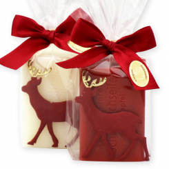 Sheep milk soap 100g decoarted with a deer in a cellophane, Classic/pomegranate 