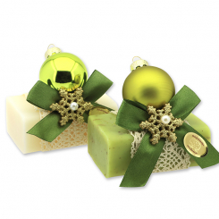 Schafmilchseife eckig 100g dekoriert mit Glaskugel, Classic/Eisenkraut 