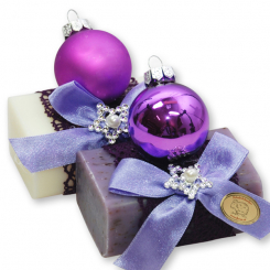 Schafmilchseife eckig 100g dekoriert mit Glaskugel, Classic/Lavendel 