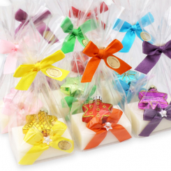 Schafmilchseife eckig 100g dekoriert mit Glasstern in Cello, Classic 