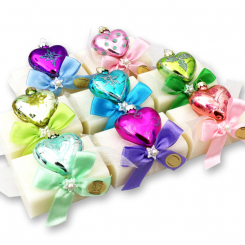 Schafmilchseife eckig 100g dekoriert mit Glasherz bunt, Classic 