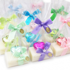 Sheep milk soap 100g decorated with a glass christmas heart in Cello, Classic 