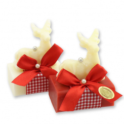 Sheep milk soap 100g decorated with a soap deer 30g, Classic/pomegranate 