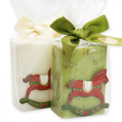 Sheep milk soap 100g decorated with a rocking horse in a cellophane, Classic/verbena 
