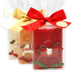 Schafmilchseife eckig 100g dekoriert mit Schaukelpferd in Cello, sortiert 