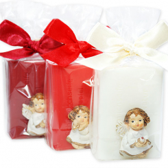 Schafmilchseife eckig 100g dekoriert mit Engel sortiert in Cello, sortiert 