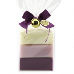 Schafmilchseife eckig 100g dekoriert mit Glöckchen in Cello, sortiert 