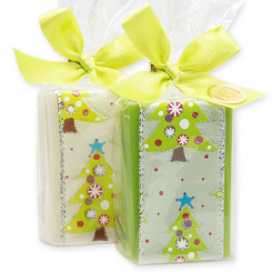 Schafmilchseife eckig 100g dekoriert mit Dekoband in Cello, Classic/Birne 