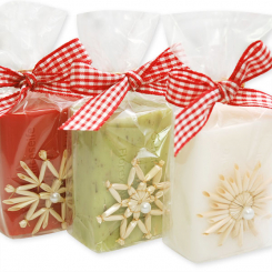 Schafmilchseife eckig 100g dekoriert mit Strohstern, sortiert 