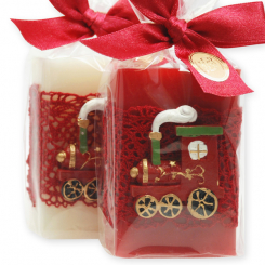 Sheep milk soap 100g decorated with a locomotive in a cellophane, Classic/pomegranate 