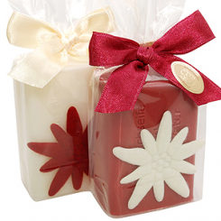 Sheep milk soap 100g, decorated with Edelweiss in a cellophane, Pomegranate/edelweiss 