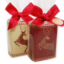Sheep milk soap 100g decorated with a deer-ribbon in a cellphane, Classic/pomegranate 