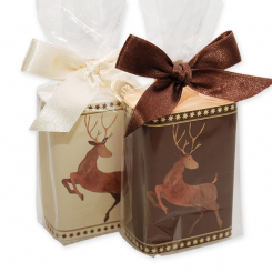 Sheep milk soap 100g decorated with a deer-ribbon in a cellophane, Classic 