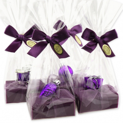 Schafmilchseife eckig 100g dekoriert mit Weihnachtsmotive in Cello, Holunder 