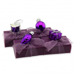 Schafmilchseife eckig 100g dekoriert mit Weihnachtsmotive, Holunder 