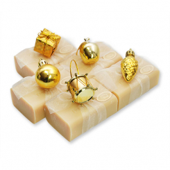 Schafmilchseife eckig 100g dekoriert mit Weihnachtsmotive, Quitte 