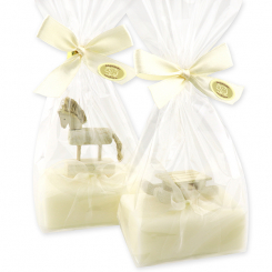 Sheep milk soap 100g decorated with a rocket horse in a cellophane, Classic 