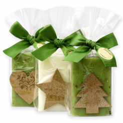 Schafmilchseife eckig 100g dekoriert mit weihnachtlicher Deko in Cello, Classic/Eisenkraut 