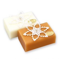 Schafmilchseife eckig 100g dekoriert mit Häkelstern, Classic/Quitte 