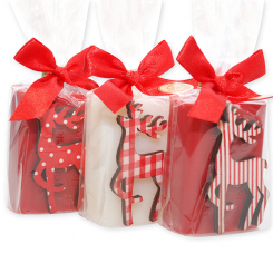 Sheep milk soap 100g decorated with a reindeer in a cellophane, Classic/pomegranate 