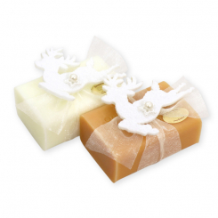 Schafmilchseife eckig 100g dekoriert mit Filzhirsch, Classic/Quitte 