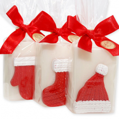 Schafmilchseife eckig 100g dekoriert mit Weihnachtsmotive in Cello, Classic 