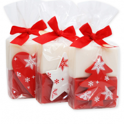 Sheep milk soap 100g decorated with christmas motives in a cellophane, Classic/pomegranate 