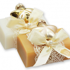 Schafmilchseife eckig 100g dekoriert mit Glasstern gold, Classic/Quitte 