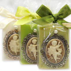 Sheep milk soap 100g decorated with a medaillon in a cellophane, sorted 