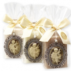 Sheep milk soap 100g decorated with a medaillon in a cellophane, sorted 