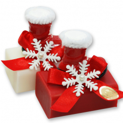 Schafmilchseife eckig 100g dekoriert mit Stiefel, Classic/Granatapfel 