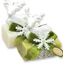 Schafmilchseife eckig 100g dekoriert mit Hirsch, Classic/Eisenkraut 