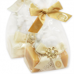 Schafmilchseife eckig 100g dekoriert mit Hirsch in Cello, Classic/Quitte 