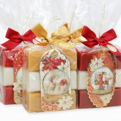 Schafmilchseife eckig 100g dekoriert mit Hänger 'Nostalgie' in Cello, sortiert 