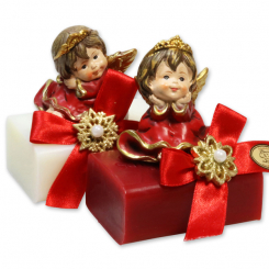 Schafmilchseife eckig 100g dekoriert mit Engel, Classic/Granatapfel 