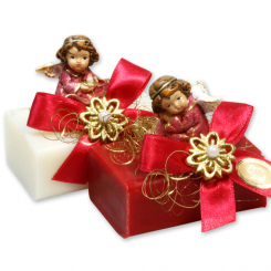 Schafmilchseife eckig 100g dekoriert mit Engel, Classic/Granatapfel 