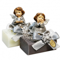 Sheep milk soap 100g decorated with an angel, Classic/christmas rose silver 