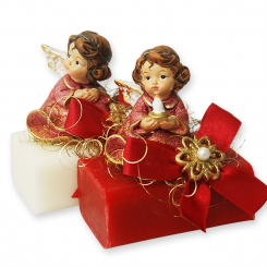 Schafmilchseife eckig 100g dekoriert mit Engel, Classic/Granatapfel 