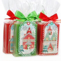 Sheep milk soap 150g decorated with a christmas card in a cellophane, Apple/pomegranate 