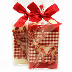 Schafmilchseife eckig 150g dekoriert mit Hirsch in Cello, Classic/Granatapfel 