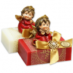 Schafmilchseife eckig 150g dekoriert mit Engel, Classic/Granatapfel 