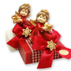 Schafmilchseife eckig 150g dekoriert mit Engel, Classic/Granatapfel 