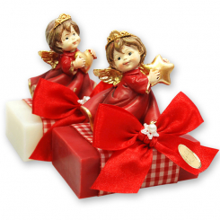 Schafmilchseife eckig 150g dekoriert mit Engel, Classic/Grantapfel 