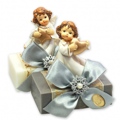 Sheep milk soap 150g decorated with an angel, Classic/christmas rose silver 