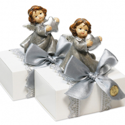 Sheep milk soap 150g in a box decorated with an angel, Classic/Christmas rose silver 